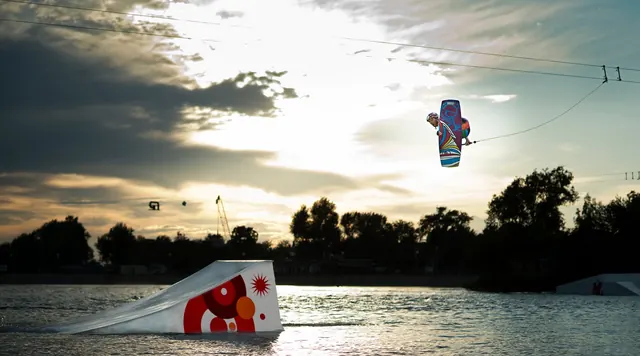 Wakeboard jump at sunset