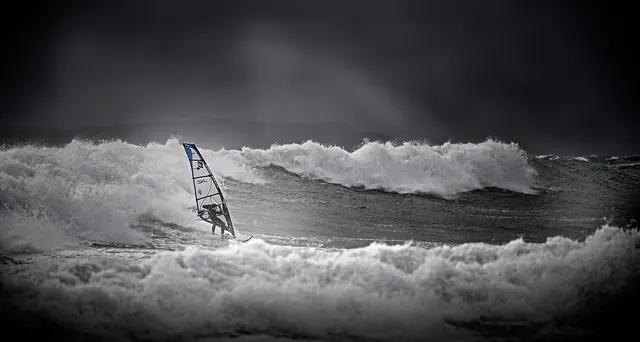 Windsurfer, black and white
