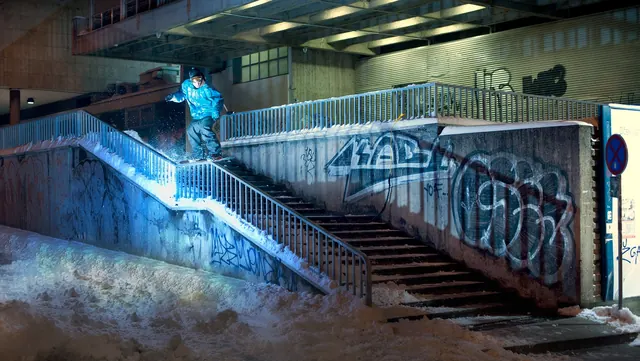Night street, stairs and graffiti